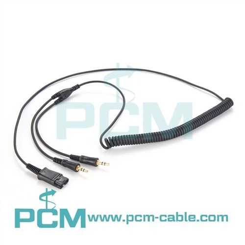 Cord PC datgysylltu cyflym wedi'i dorchi gyda phlwg 3.5mm deuol