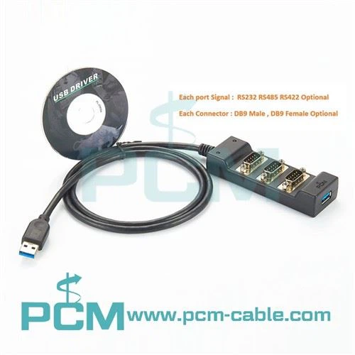 USB RS232 Adapter 3 Porth gydag Estyniad USB