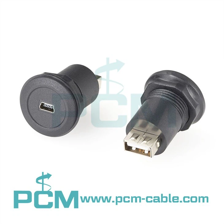 USB Mini B Jack i USB A Jack Rownd Panel Mount Adapter