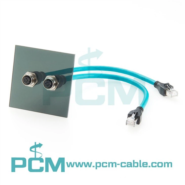 M12 D-Code Female Panel Feedthrough to RJ45 Cable