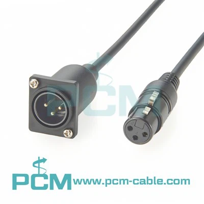Mowntio panel xlr benywaidd i gebl estyniad gwrywaidd xlr