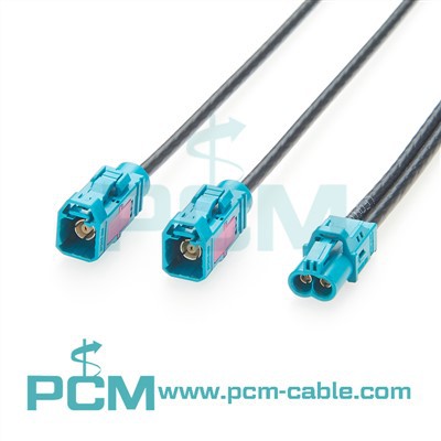 Mini fakra 2- yn -1 benyw i gebl benywaidd fakra deuol ar gyfer cymwysiadau modurol