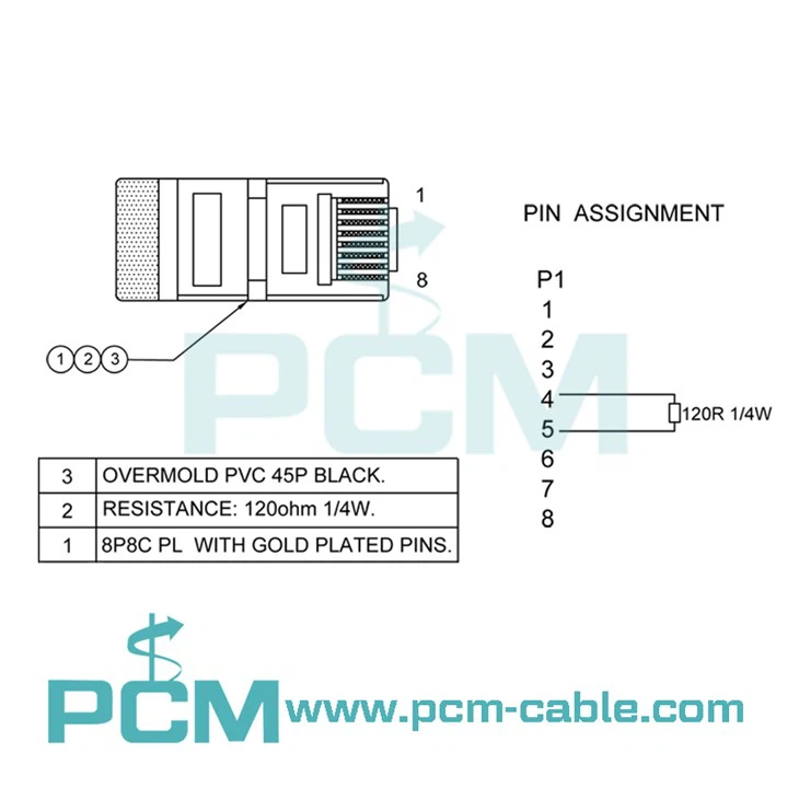 pinout pin assignment drawing of VE.Can RJ45 terminator Compatible with Victron Energy RJ45 CAN Data Terminator