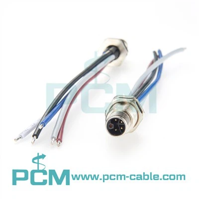 M12 L Cod Cysylltydd Pwer Cysylltydd Panel Mownt Blaen Cynhwysydd gyda Gwifrau