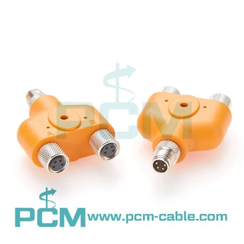 M8 Y-Splitter Awtomatiaeth Trydanol Synhwyrydd Adapter Connector