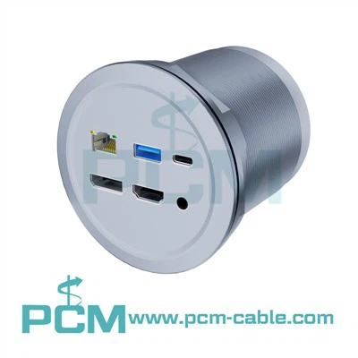 Grommet Desg Alwminiwm Penbwrdd Amlgyfrwng Grommet Gyda USB-C DP RJ45 a Sain